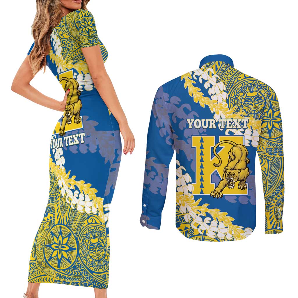 Personalized Kaiser Hawaii High School Couples Matching Short Sleeve Bodycon Dress and Long Sleeve Button Shirt Puakenikeni Lei Hawaiian Pattern - Polynesian Pride