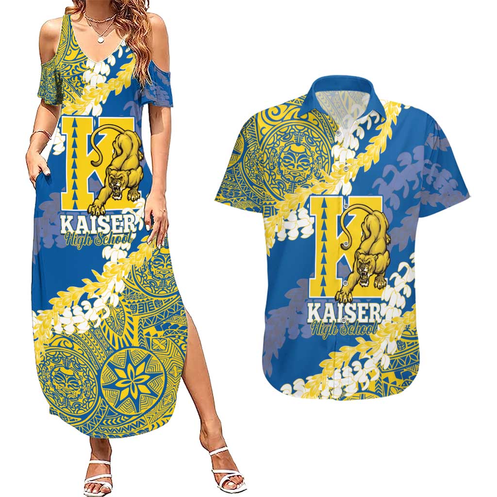 Personalized Kaiser Hawaii High School Couples Matching Summer Maxi Dress and Hawaiian Shirt Puakenikeni Lei Hawaiian Pattern - Polynesian Pride