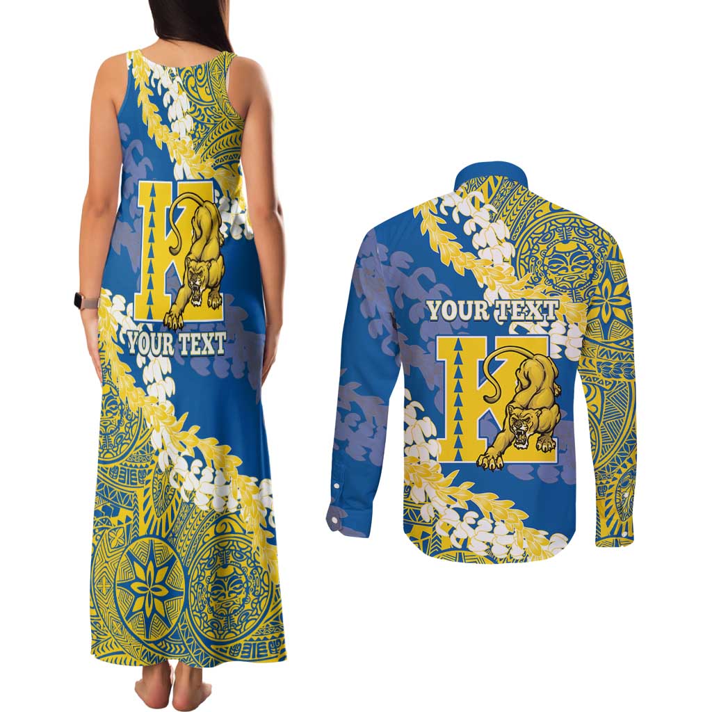 Personalized Kaiser Hawaii High School Couples Matching Tank Maxi Dress and Long Sleeve Button Shirt Puakenikeni Lei Hawaiian Pattern - Polynesian Pride