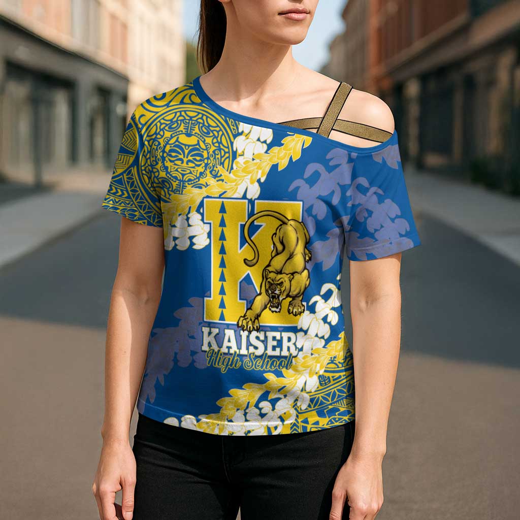 Personalized Kaiser Hawaii High School Cross Shoulder Shirt Puakenikeni Lei Hawaiian Pattern - Polynesian Pride