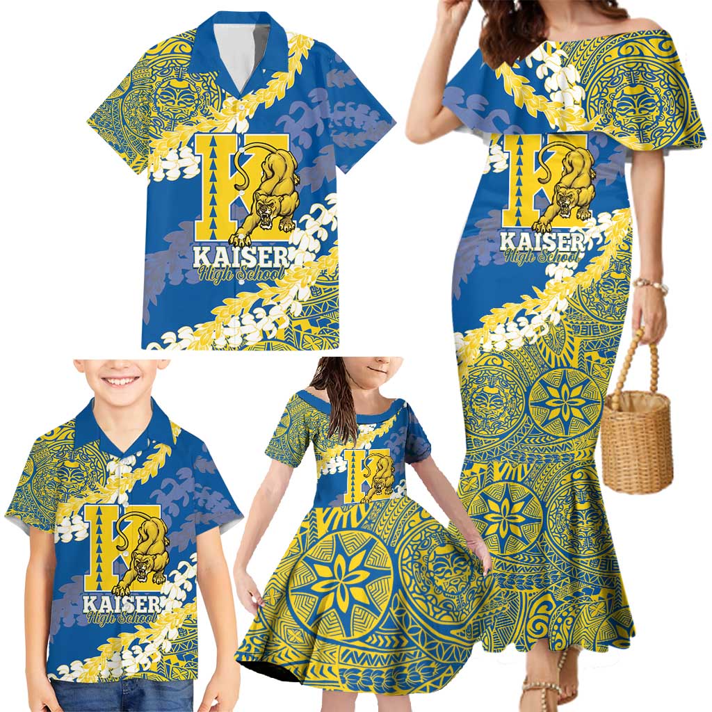 Personalized Kaiser Hawaii High School Family Matching Mermaid Dress and Hawaiian Shirt Puakenikeni Lei Hawaiian Pattern - Polynesian Pride