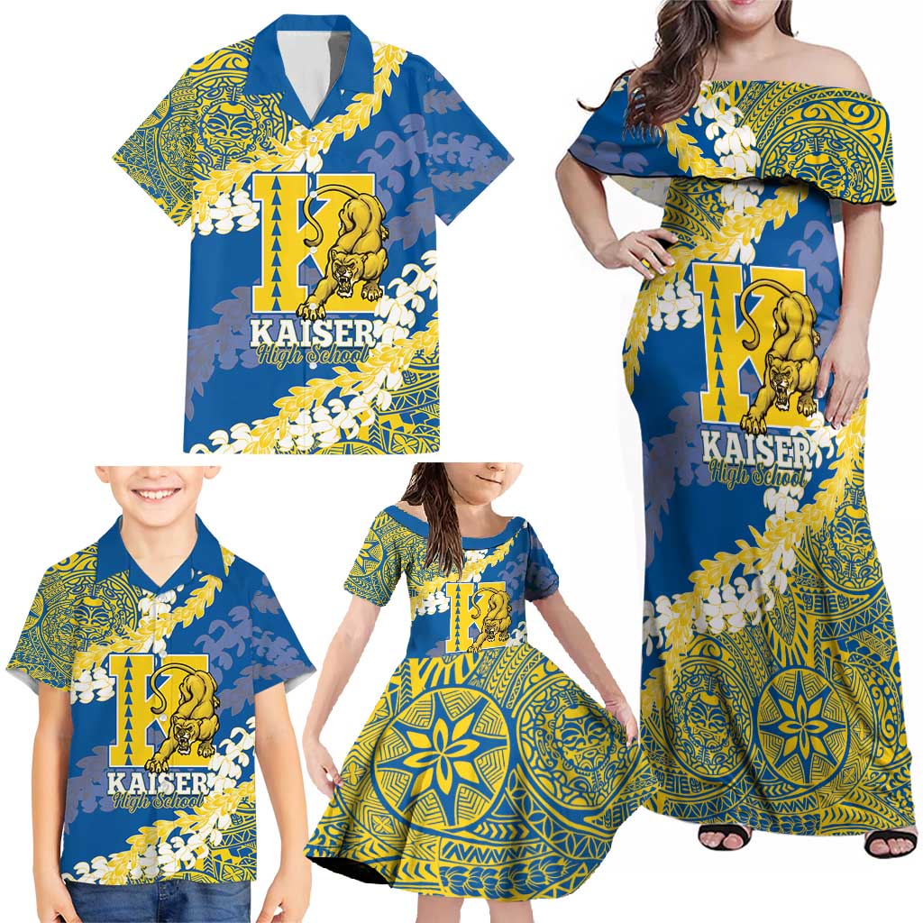 Personalized Kaiser Hawaii High School Family Matching Off Shoulder Maxi Dress and Hawaiian Shirt Puakenikeni Lei Hawaiian Pattern - Polynesian Pride