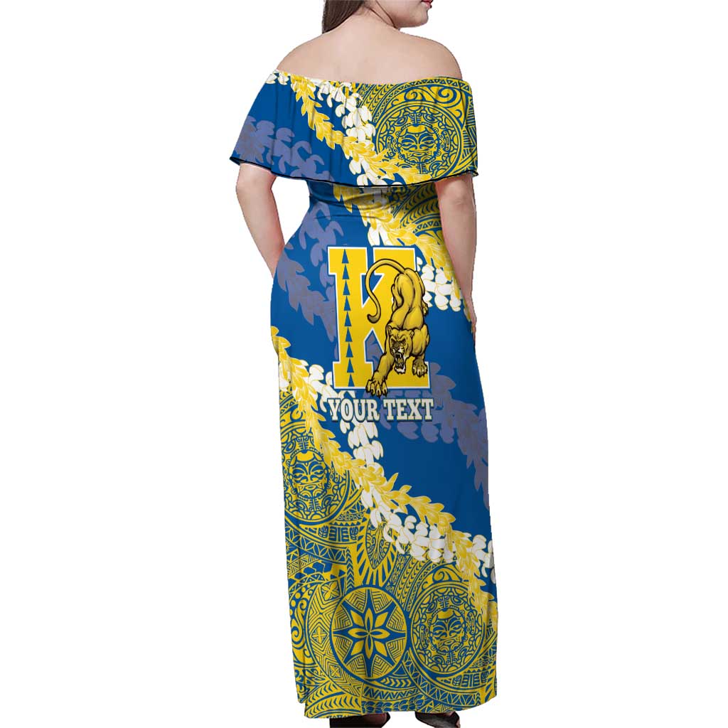 Personalized Kaiser Hawaii High School Family Matching Off Shoulder Maxi Dress and Hawaiian Shirt Puakenikeni Lei Hawaiian Pattern - Polynesian Pride