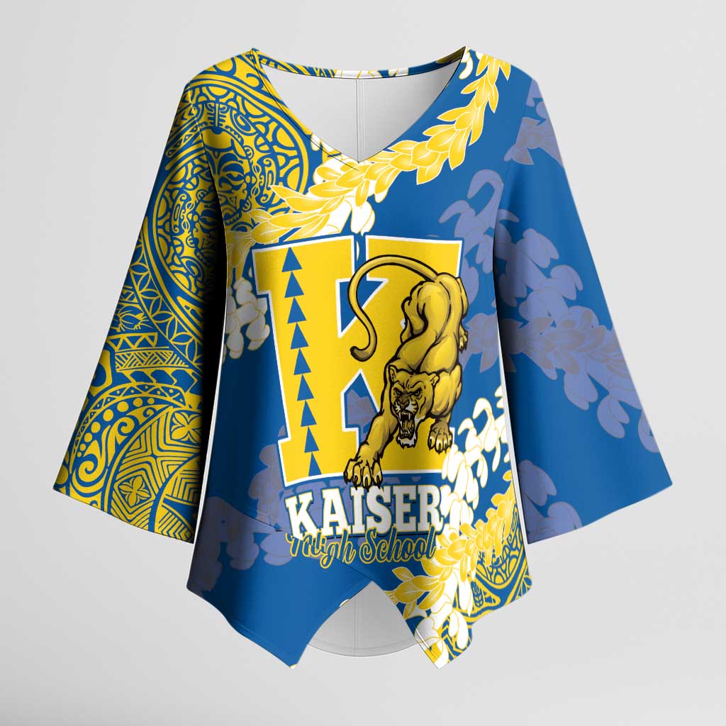 Personalized Kaiser Hawaii High School Kimono Sleeve Blouse Puakenikeni Lei Hawaiian Pattern - Polynesian Pride