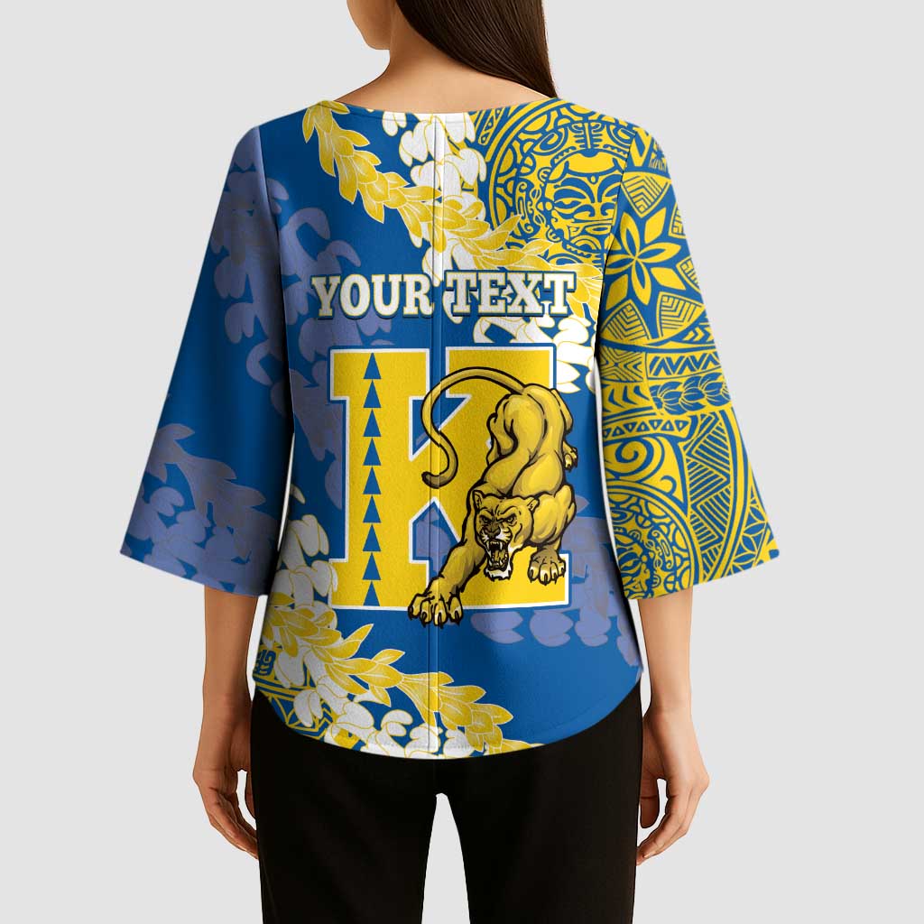 Personalized Kaiser Hawaii High School Kimono Sleeve Blouse Puakenikeni Lei Hawaiian Pattern - Polynesian Pride