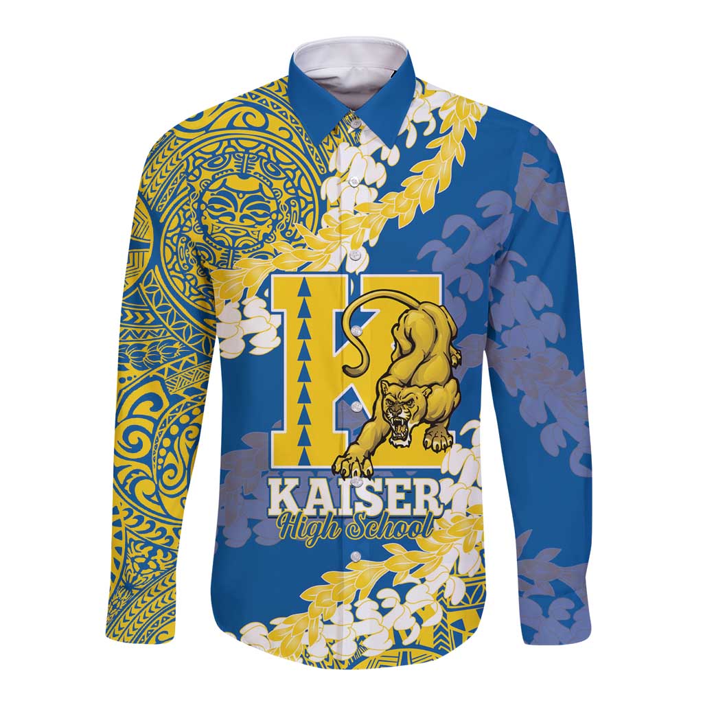 Personalized Kaiser Hawaii High School Long Sleeve Button Shirt Puakenikeni Lei Hawaiian Pattern - Polynesian Pride