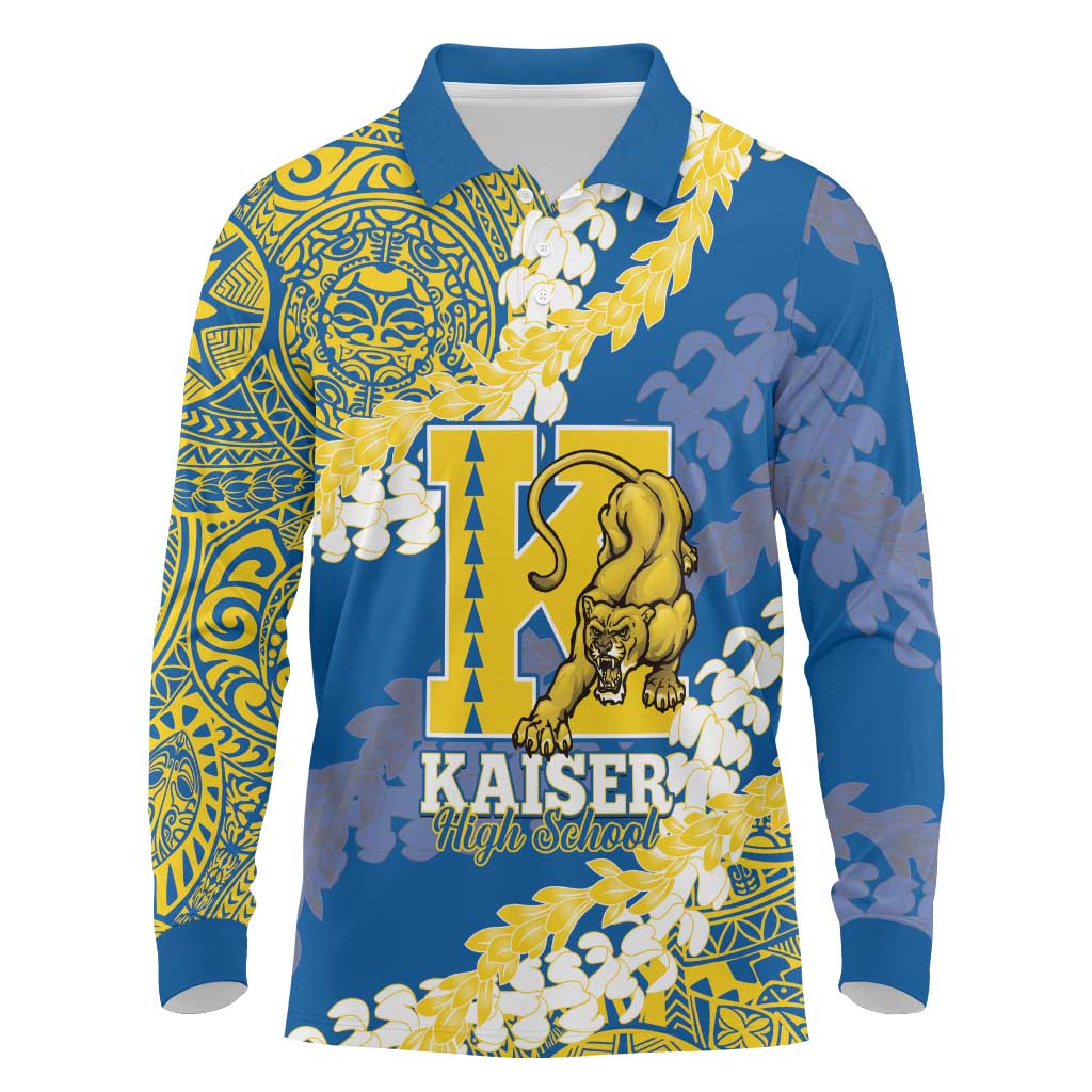 Personalized Kaiser Hawaii High School Long Sleeve Polo Shirt Puakenikeni Lei Hawaiian Pattern - Polynesian Pride