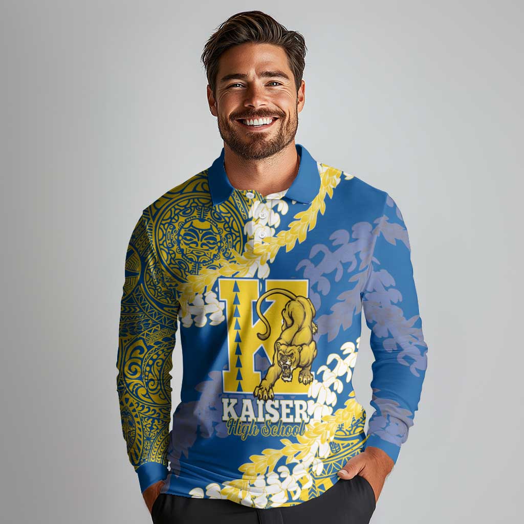 Personalized Kaiser Hawaii High School Long Sleeve Polo Shirt Puakenikeni Lei Hawaiian Pattern - Polynesian Pride