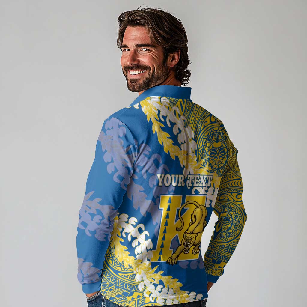 Personalized Kaiser Hawaii High School Long Sleeve Polo Shirt Puakenikeni Lei Hawaiian Pattern - Polynesian Pride