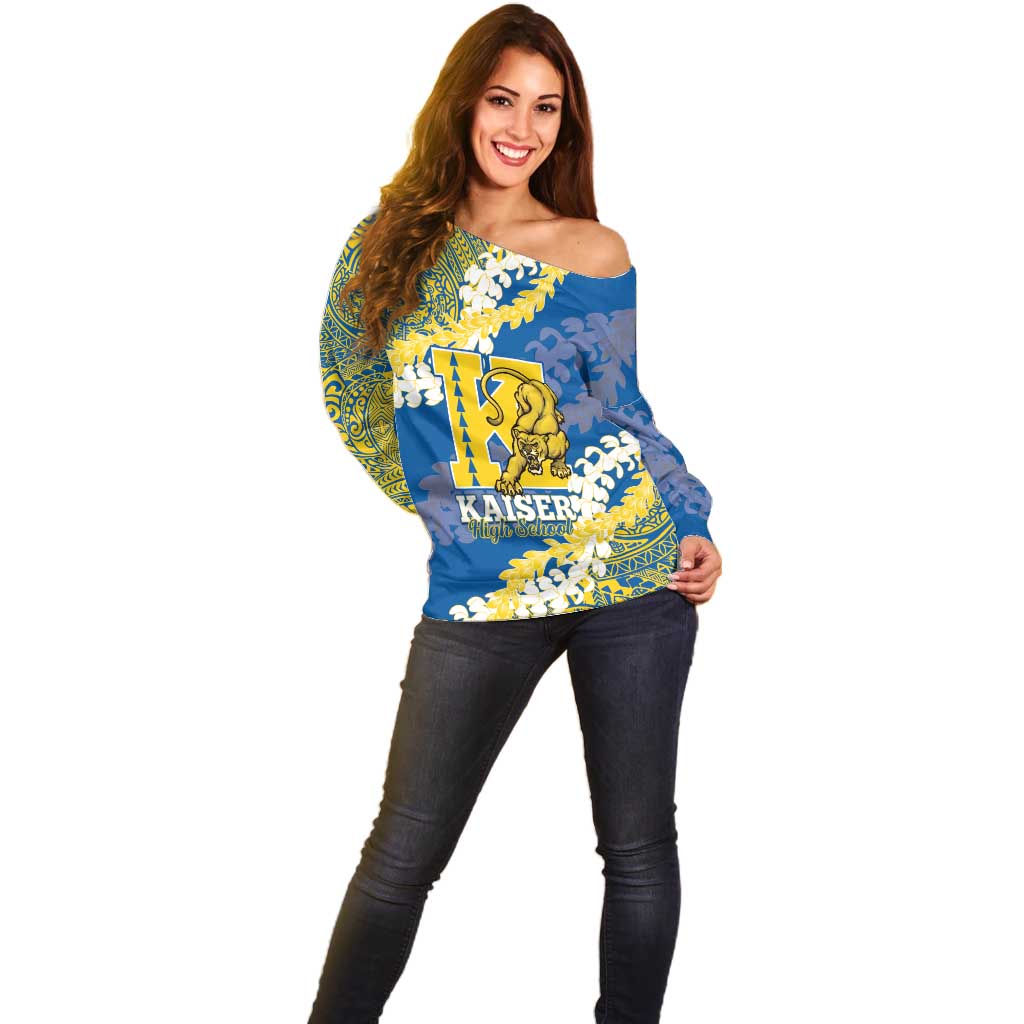 Personalized Kaiser Hawaii High School Off Shoulder Sweater Puakenikeni Lei Hawaiian Pattern - Polynesian Pride