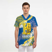 Personalized Kaiser Hawaii High School Scrub Top Puakenikeni Lei Hawaiian Pattern - Polynesian Pride