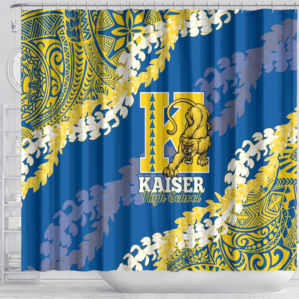 Kaiser Hawaii High School Shower Curtain Puakenikeni Lei Hawaiian Pattern - Polynesian Pride