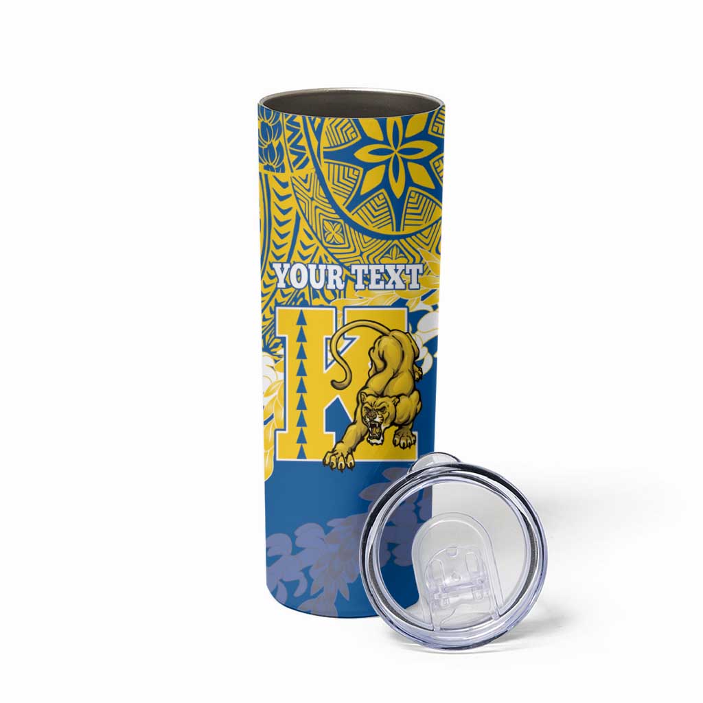 Personalized Kaiser Hawaii High School Skinny Tumbler Puakenikeni Lei Hawaiian Pattern - Polynesian Pride
