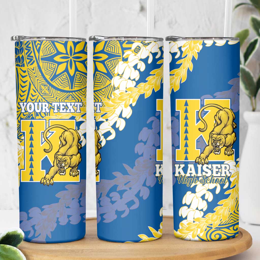 Personalized Kaiser Hawaii High School Skinny Tumbler Puakenikeni Lei Hawaiian Pattern - Polynesian Pride