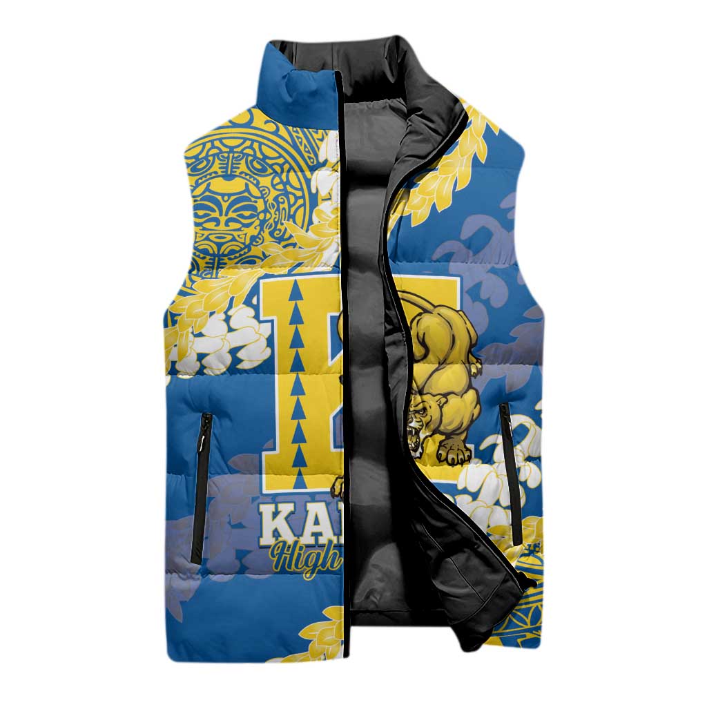 Personalized Kaiser Hawaii High School Sleeveless Puffer Jacket Puakenikeni Lei Hawaiian Pattern - Polynesian Pride