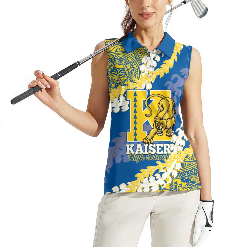 Personalized Kaiser Hawaii High School Women Sleeveless Polo Shirt Puakenikeni Lei Hawaiian Pattern - Polynesian Pride