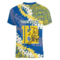 Personalized Kaiser Hawaii High School Women V-Neck T-Shirt Puakenikeni Lei Hawaiian Pattern - Polynesian Pride