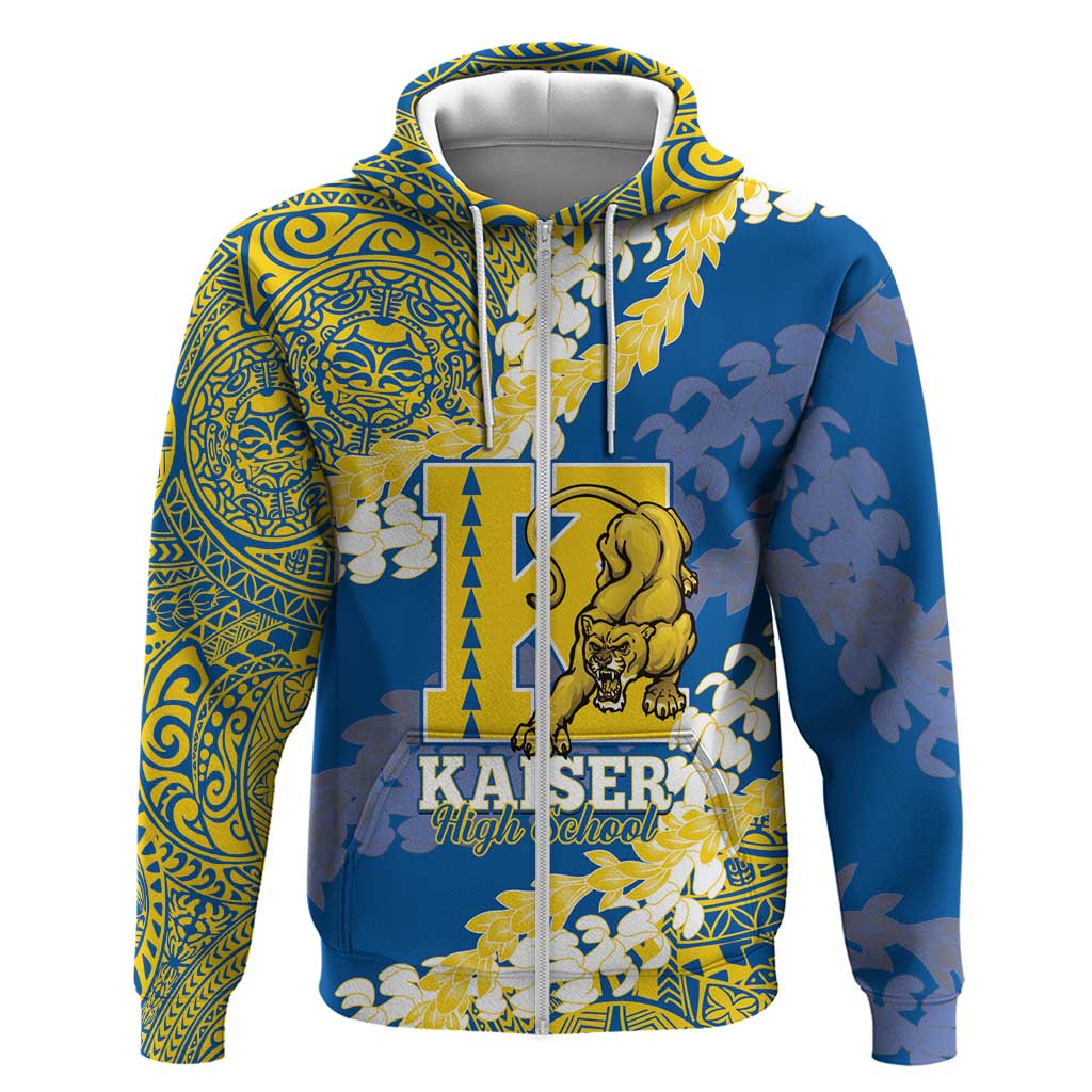 Personalized Kaiser Hawaii High School Zip Hoodie Puakenikeni Lei Hawaiian Pattern - Polynesian Pride