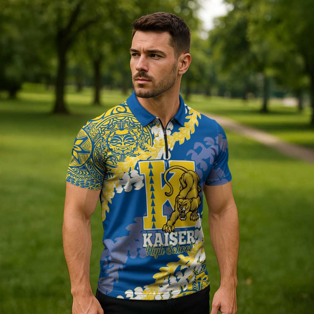 Personalized Kaiser Hawaii High School Zipper Polo Shirt Puakenikeni Lei Hawaiian Pattern - Polynesian Pride
