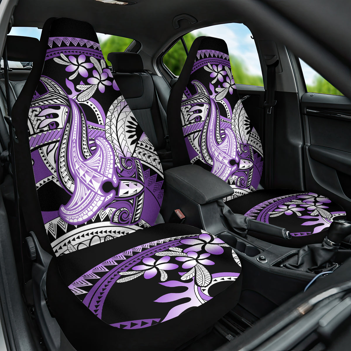 Purple Polynesian Car Seat Cover Hammerhead Shark Tattoo Royal Plumeria Gradient Vibes LT14 One Size Purple - Polynesian Pride