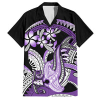 Purple Polynesian Family Matching Off Shoulder Maxi Dress and Hawaiian Shirt Hammerhead Shark Tattoo Royal Plumeria Gradient Vibes LT14 Dad's Shirt - Short Sleeve Purple - Polynesian Pride