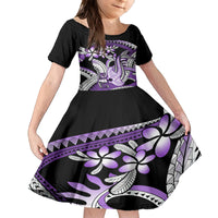 Purple Polynesian Family Matching Tank Maxi Dress and Hawaiian Shirt Hammerhead Shark Tattoo Royal Plumeria Gradient Vibes LT14 Daughter's Dress Purple - Polynesian Pride