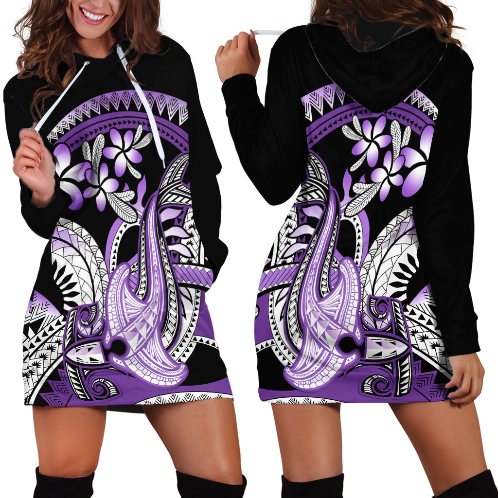 Purple Polynesian Hoodie Dress Hammerhead Shark Tattoo Royal Plumeria Gradient Vibes LT14 - Polynesian Pride