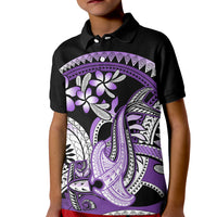Purple Polynesian Kid Polo Shirt Hammerhead Shark Tattoo Royal Plumeria Gradient Vibes LT14 Kid Purple - Polynesian Pride
