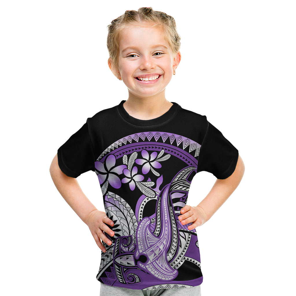 Purple Polynesian Kid T Shirt Hammerhead Shark Tattoo Royal Plumeria Gradient Vibes LT14 Purple - Polynesian Pride