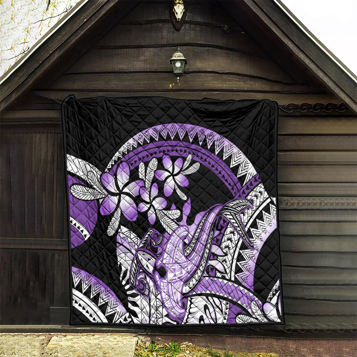 Purple Polynesian Quilt Hammerhead Shark Tattoo Royal Plumeria Gradient Vibes LT14 - Polynesian Pride