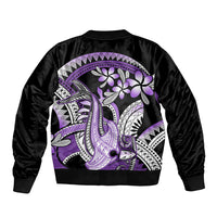 Purple Polynesian Sleeve Zip Bomber Jacket Hammerhead Shark Tattoo Royal Plumeria Gradient Vibes LT14 - Polynesian Pride