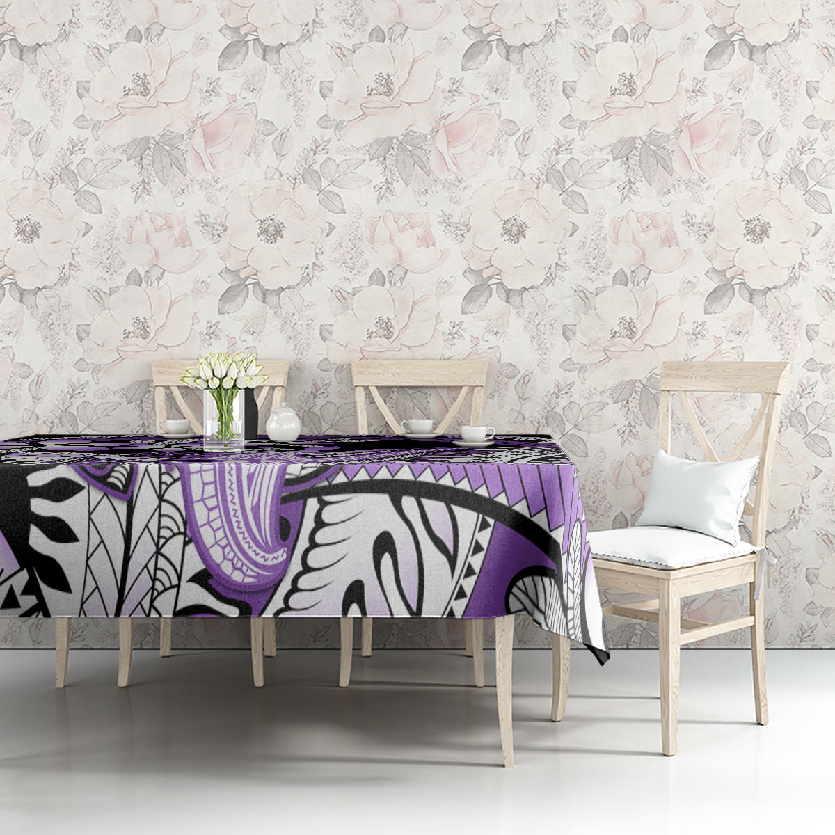 Purple Polynesian Tablecloth Hammerhead Shark Tattoo Royal Plumeria Gradient Vibes LT14 - Polynesian Pride
