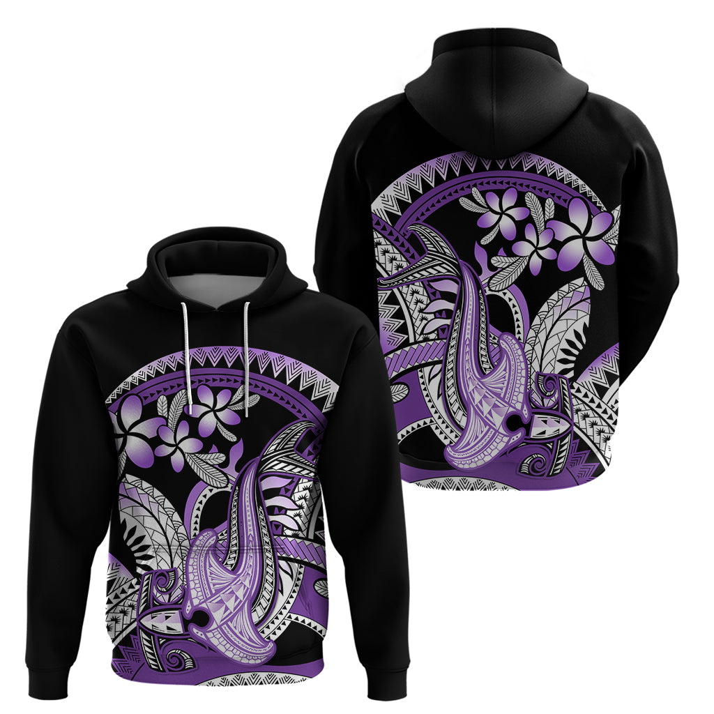 Purple Polynesian Zip Hoodie Hammerhead Shark Tattoo Royal Plumeria Gradient Vibes LT14 - Polynesian Pride