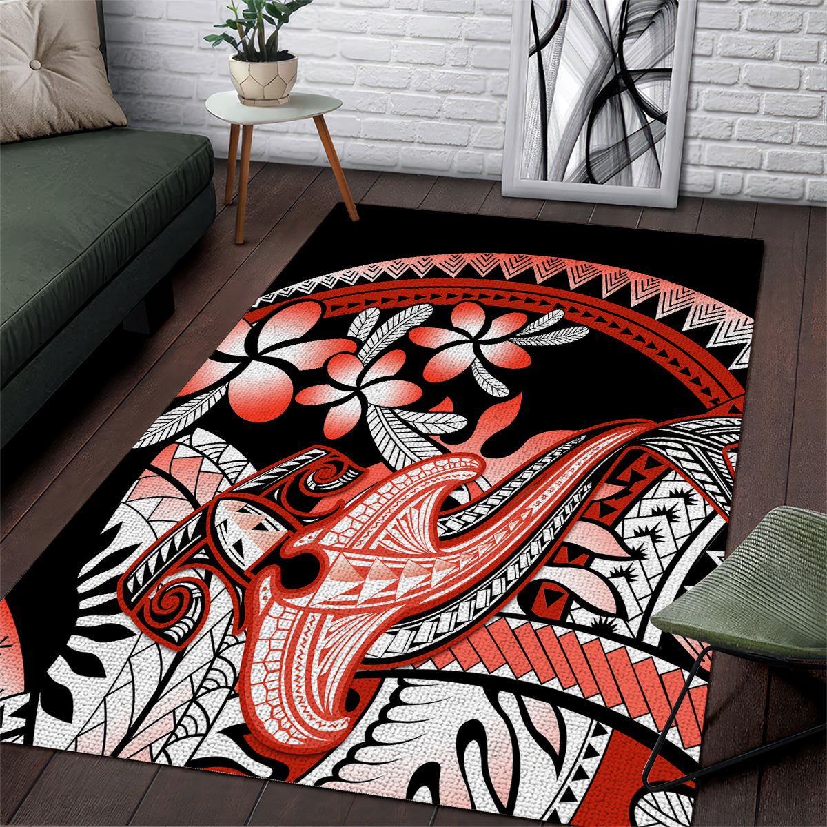 Red Polynesian Area Rug Hammerhead Shark Tattoo Royal Plumeria Gradient Vibes LT14 Red - Polynesian Pride