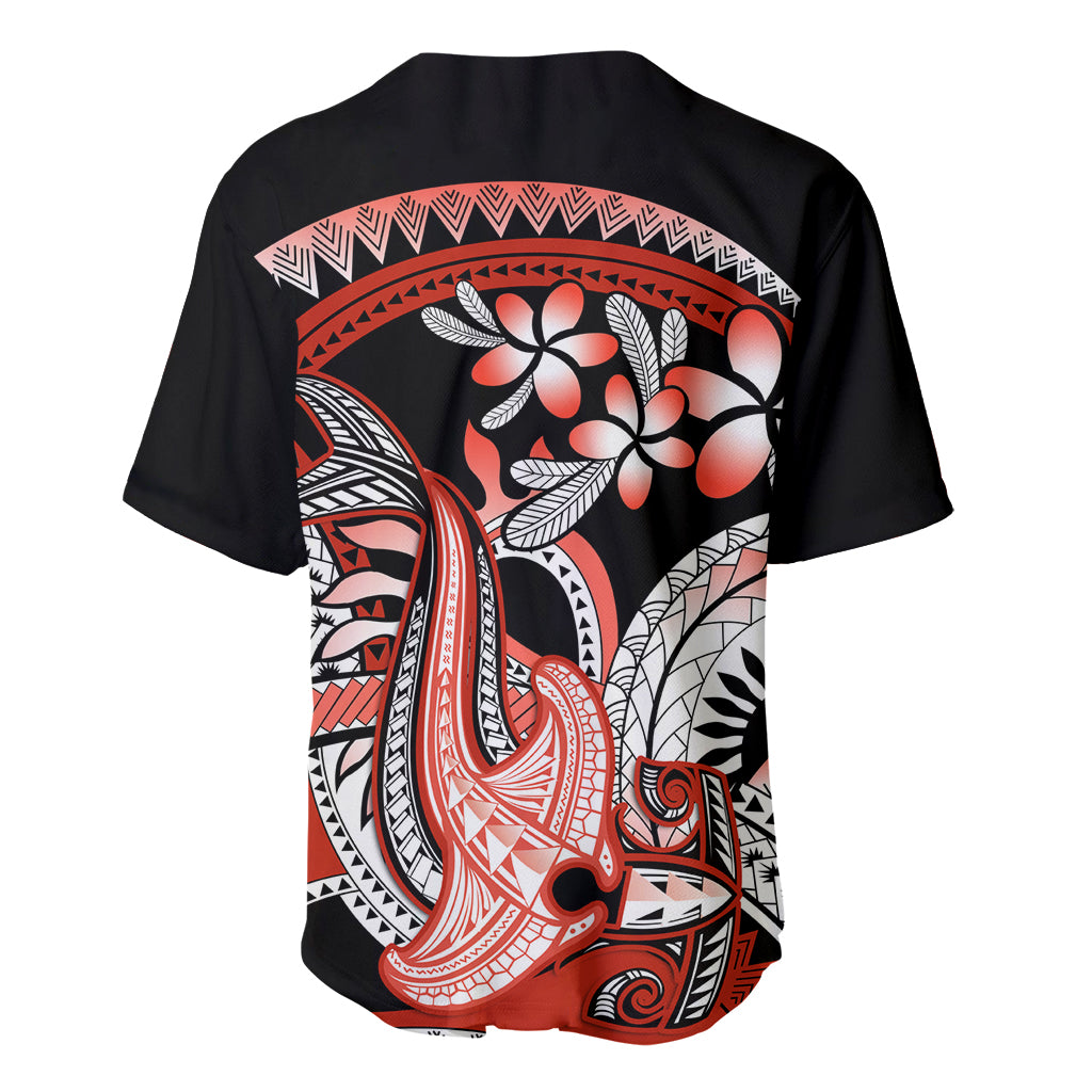 Red Polynesian Baseball Jersey Hammerhead Shark Tattoo Royal Plumeria Gradient Vibes LT14 - Polynesian Pride