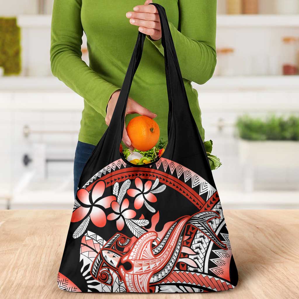 Red Polynesian Grocery Bag Hammerhead Shark Tattoo Royal Plumeria Gradient