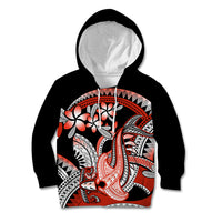 Red Polynesian Kid Hoodie Hammerhead Shark Tattoo Royal Plumeria Gradient Vibes LT14 Hoodie Red - Polynesian Pride