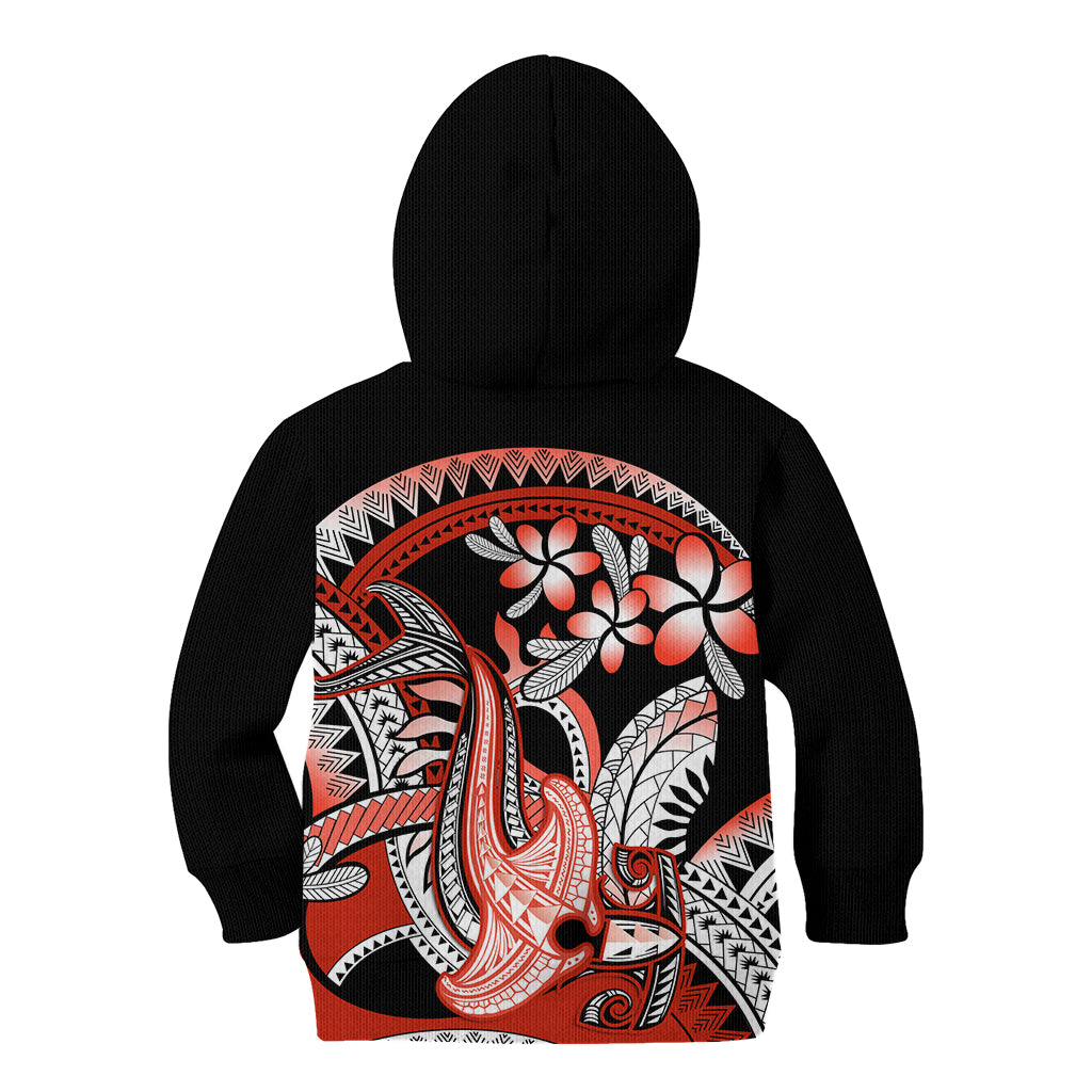 Red Polynesian Kid Hoodie Hammerhead Shark Tattoo Royal Plumeria Gradient Vibes LT14 - Polynesian Pride