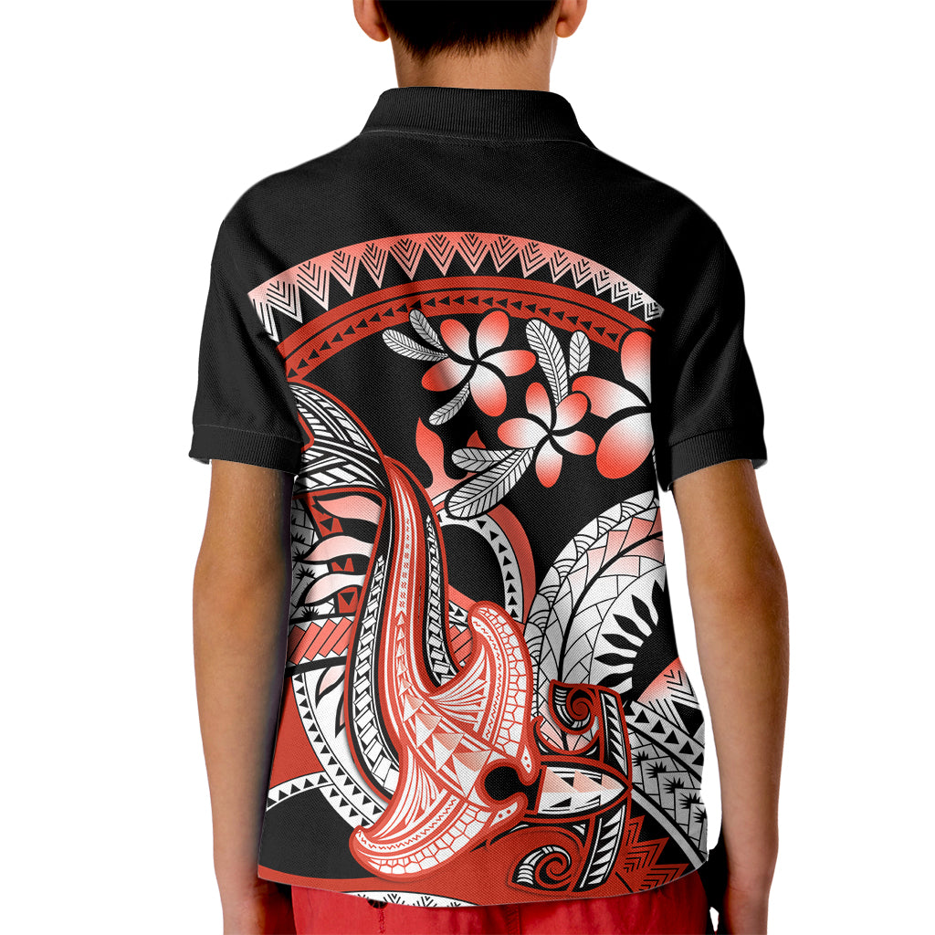 Red Polynesian Kid Polo Shirt Hammerhead Shark Tattoo Royal Plumeria Gradient Vibes LT14 - Polynesian Pride