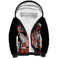 Red Polynesian Sherpa Hoodie Hammerhead Shark Tattoo Royal Plumeria Gradient Vibes LT14 Unisex Red - Polynesian Pride