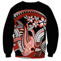 Red Polynesian Sweatshirt Hammerhead Shark Tattoo Royal Plumeria Gradient Vibes LT14 - Polynesian Pride