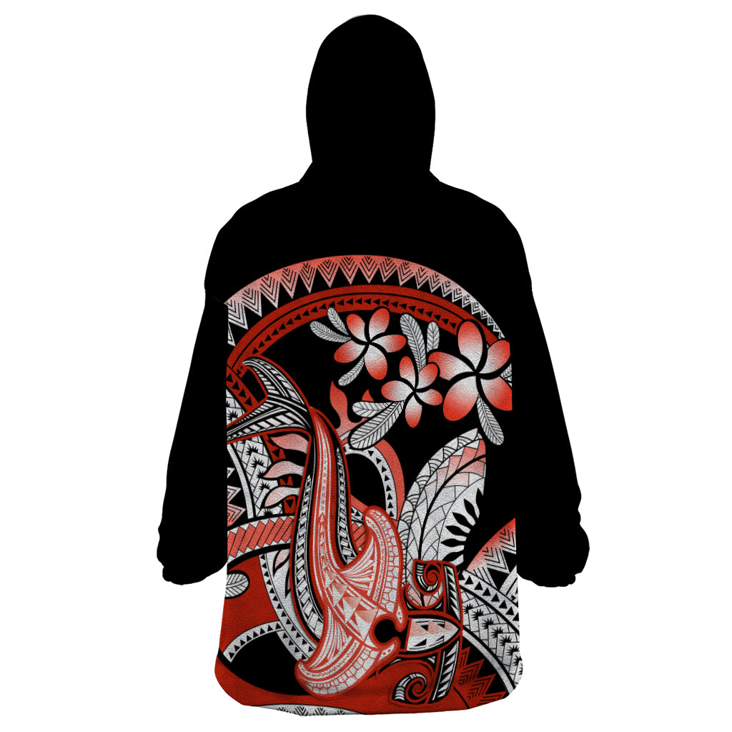 Red Polynesian Wearable Blanket Hoodie Hammerhead Shark Tattoo Royal Plumeria Gradient Vibes LT14 - Polynesian Pride
