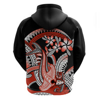 Red Polynesian Zip Hoodie Hammerhead Shark Tattoo Royal Plumeria Gradient Vibes LT14 - Polynesian Pride