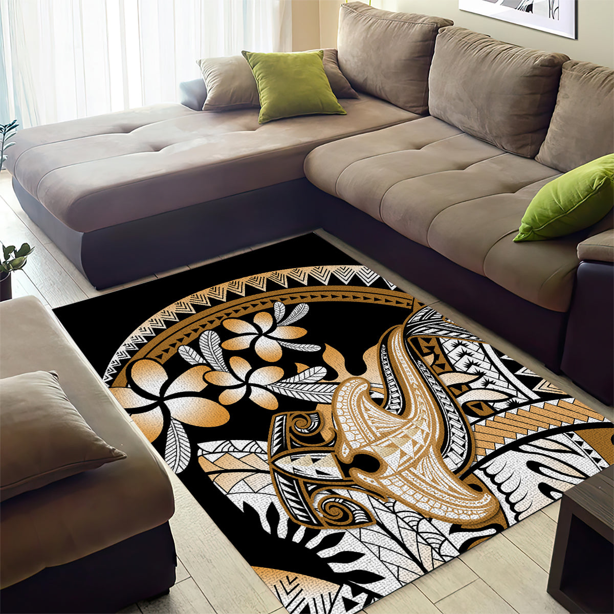 Gold Polynesian Hammerhead Shark Tattoo Area Rug Royal Plumeria Gradient Vibes LT14 - Polynesian Pride