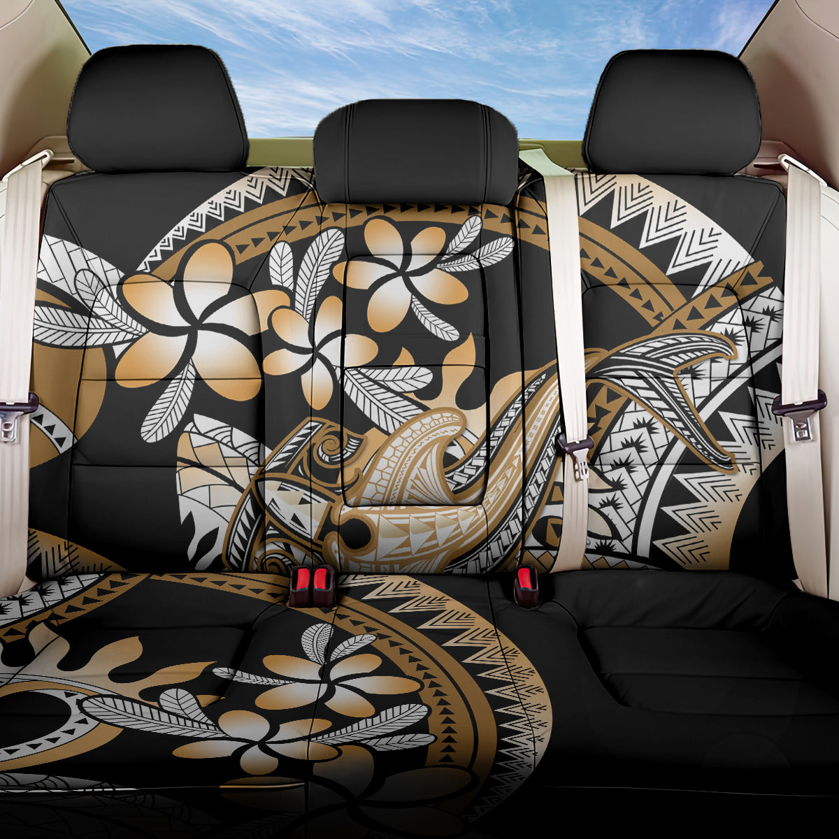 Gold Polynesian Hammerhead Shark Tattoo Back Car Seat Cover Royal Plumeria Gradient Vibes LT14 One Size Gold - Polynesian Pride