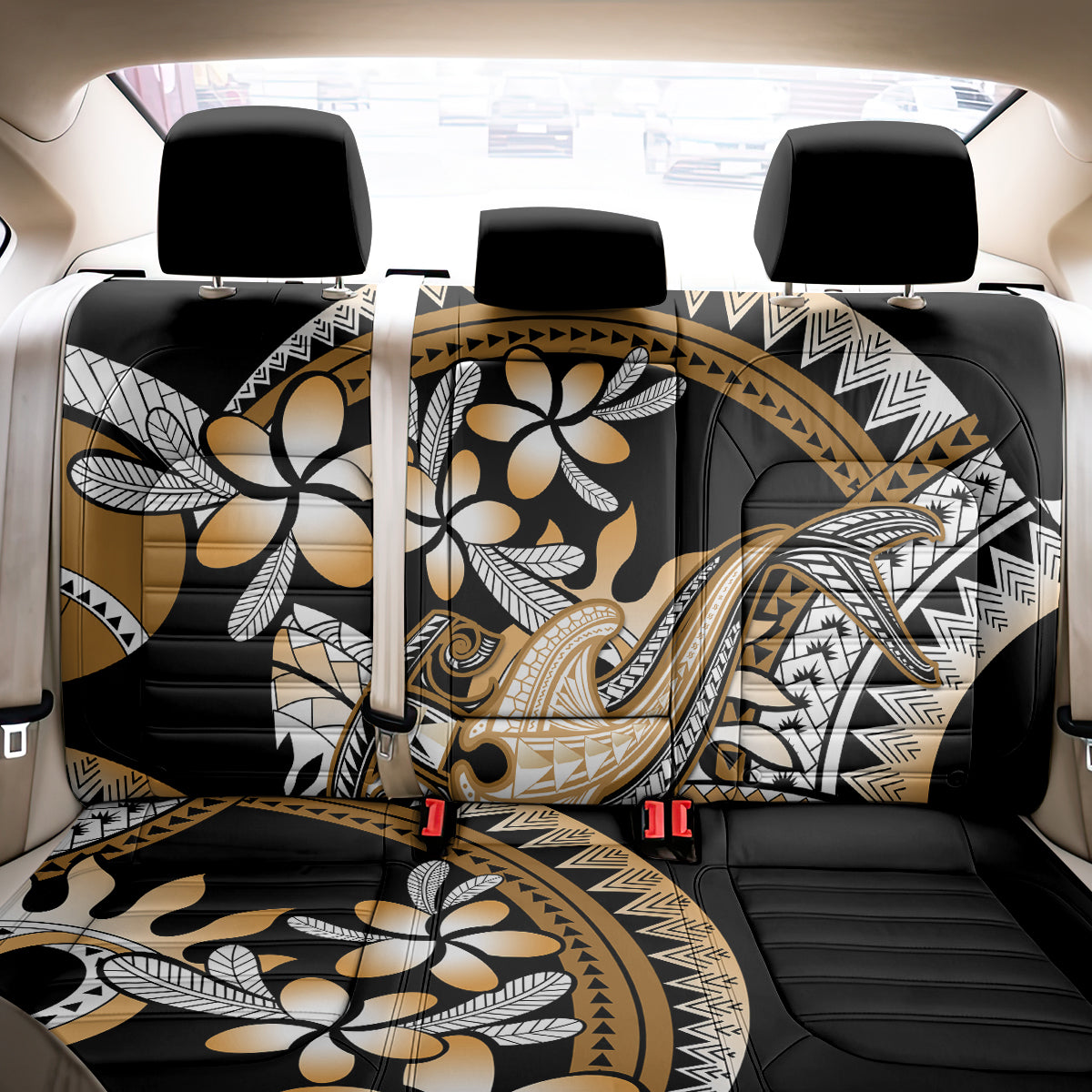 Gold Polynesian Hammerhead Shark Tattoo Back Car Seat Cover Royal Plumeria Gradient Vibes LT14 - Polynesian Pride