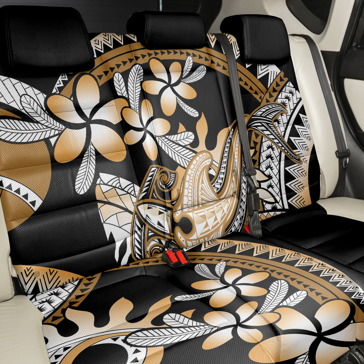 Gold Polynesian Hammerhead Shark Tattoo Back Car Seat Cover Royal Plumeria Gradient Vibes LT14 - Polynesian Pride