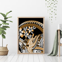 Gold Polynesian Hammerhead Shark Tattoo Canvas Wall Art Royal Plumeria Gradient Vibes LT14 - Polynesian Pride