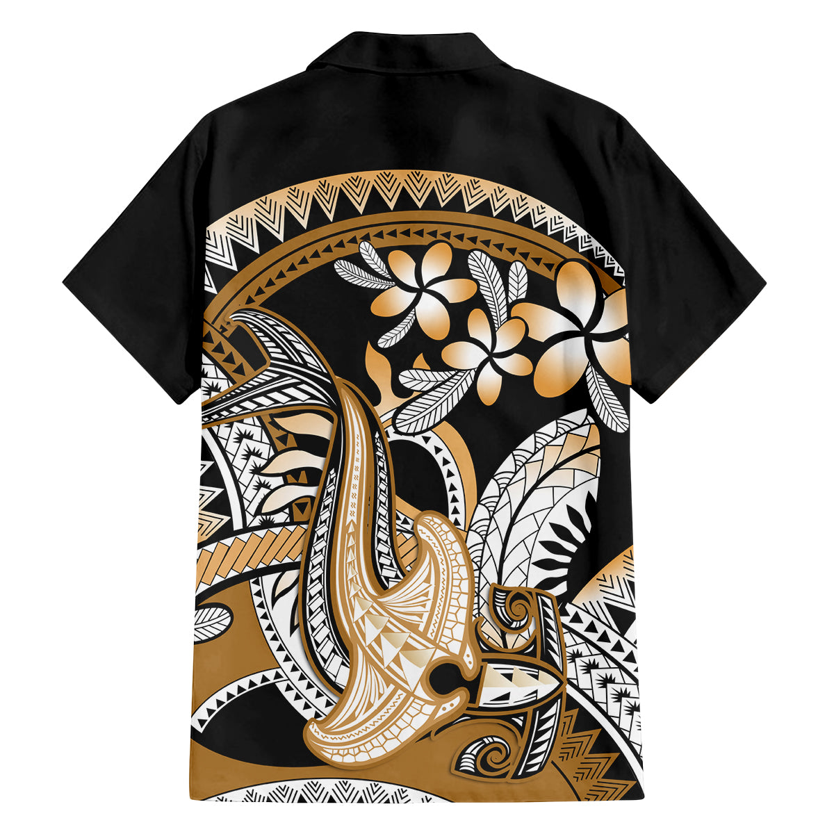 Gold Polynesian Hammerhead Shark Tattoo Family Matching Tank Maxi Dress and Hawaiian Shirt Royal Plumeria Gradient Vibes LT14 - Polynesian Pride