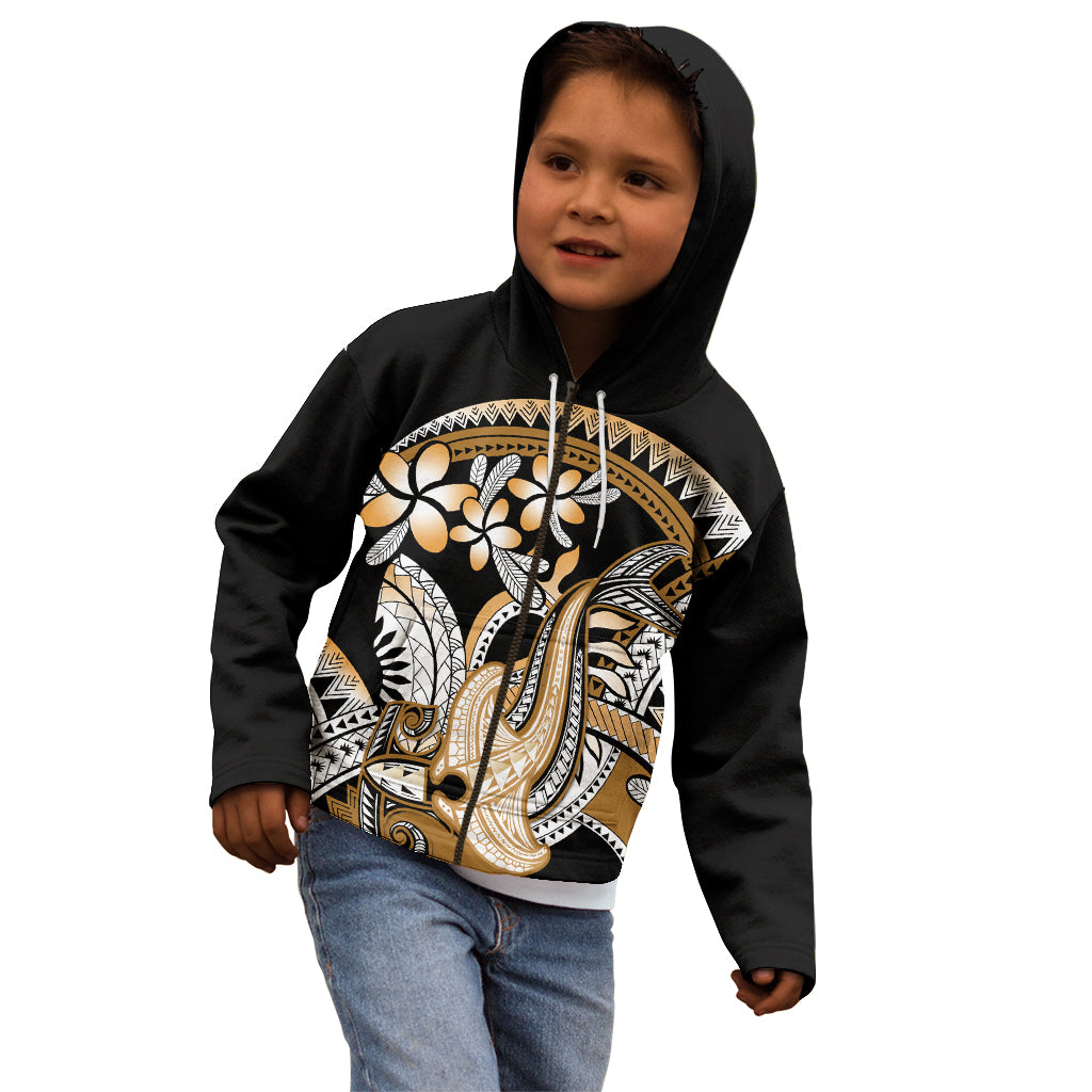 Gold Polynesian Hammerhead Shark Tattoo Kid Hoodie Royal Plumeria Gradient Vibes LT14 - Polynesian Pride